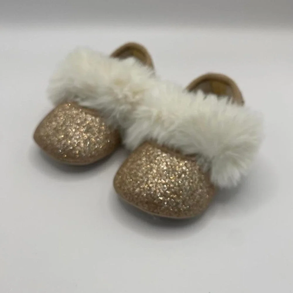 UGG Baby Infant Sparkle‎ Gold Fur Slip-On Shoes Size 0/1 USA Soft Sole